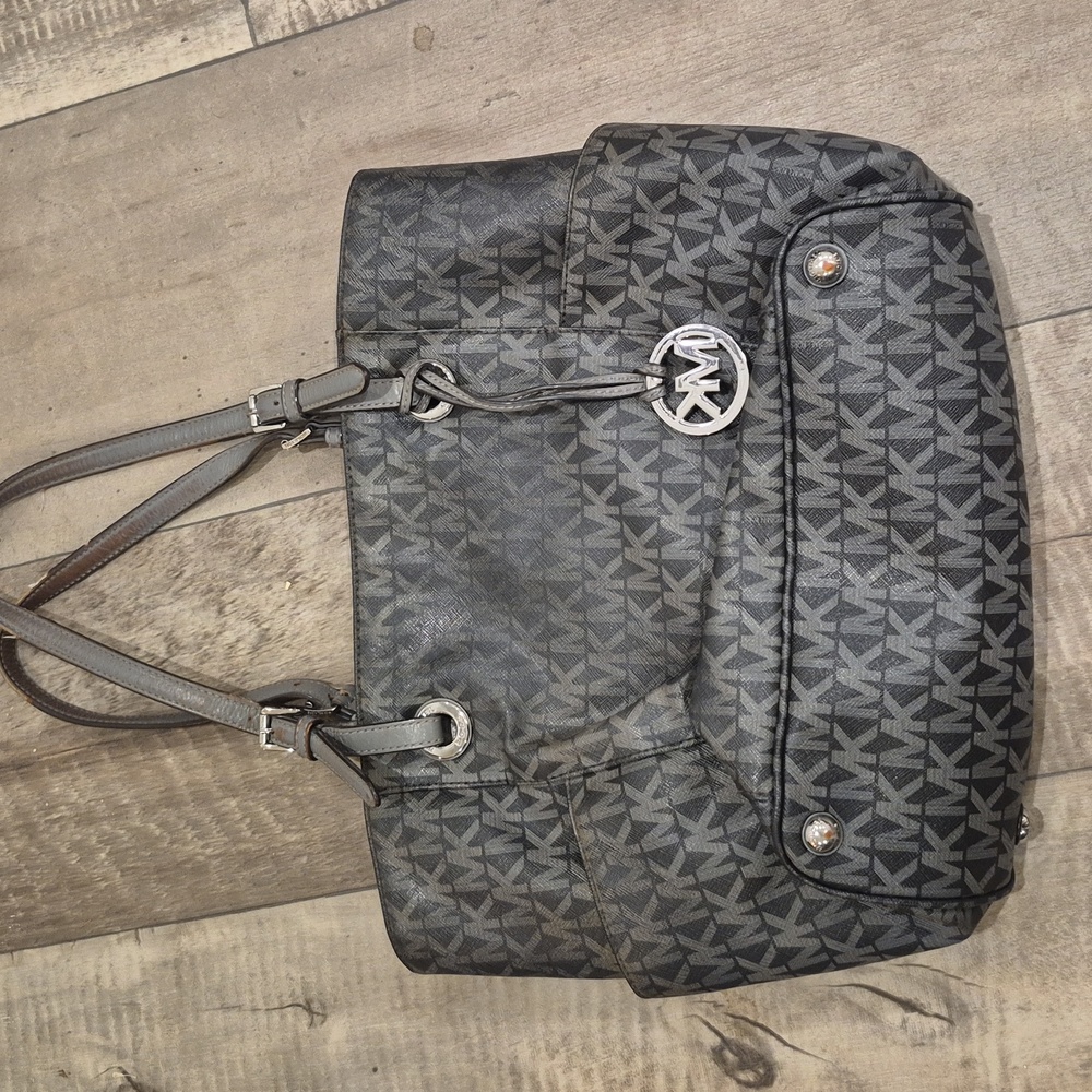 MK Michael Kors Signature Monogram Tote Bag Charcoal Gray - Picture 3 of 6
